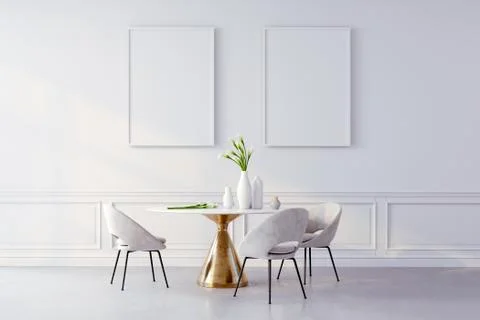 3d render of beautiful interior with table and chairs Illustrazione stock