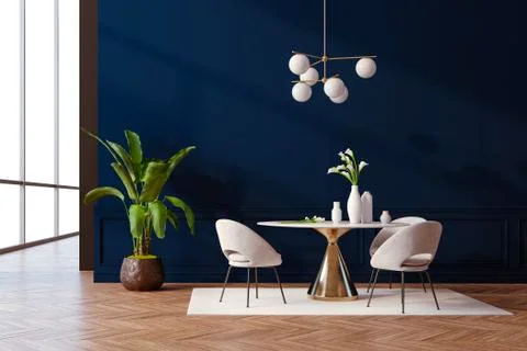 3d render of beautiful interior with table and chairs Illustrazione stock