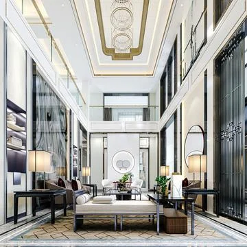 3d render of beautiful luxury home interior Stock-Illustration