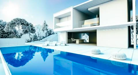 3d render of beautiful modern house exterior Stock Illustration