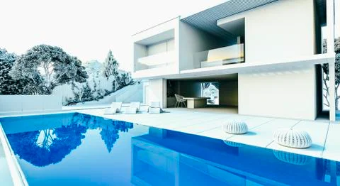 3d render of beautiful modern house exterior Stock Illustration