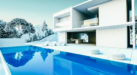 3d render of beautiful modern house exterior Stock Illustration