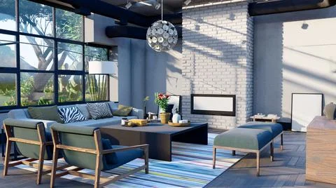 3d render of beautiful modern interior design Stock Illustration