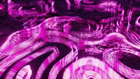 3D render beautiful pink line wave with a reflection on the floor. Motion abs Stock-Footage 127285274