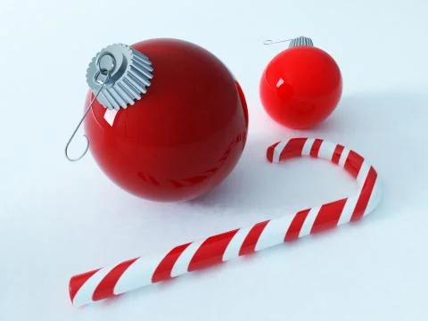 3D render of a beautiful red holiday decoration baubles with candy cane Stock Illustration