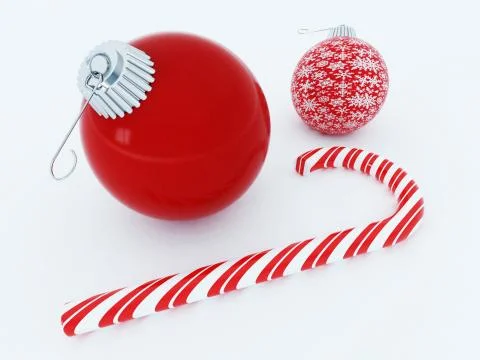 3D render of a beautiful red holiday decoration baubles  with candy cane Stock Illustration