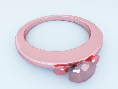 3D render of beautiful shiny  red diamond ring with rubies on white background Stock Illustration