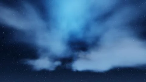 3d Render of beautiful starry night sky with white clouds Stock Illustration