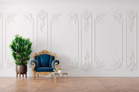 3d render of beautiful vintage interior with leather armchair and a plant Stock Illustration