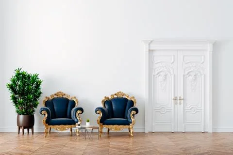 3d render of beautiful vintage interior with two leather armchairs and a plan Stock Illustration