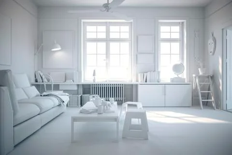 3d render of beautiful white interior with no textures Stock Illustration