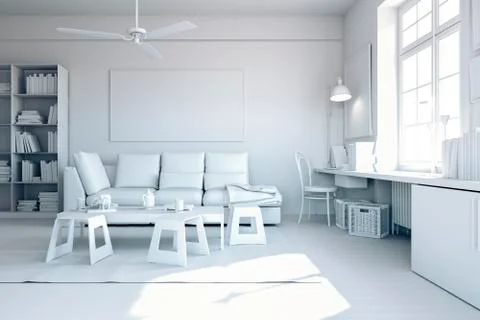 3d render of beautiful white interior with no textures Stock Illustration