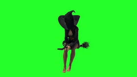 3D render of beautiful witch woman flying on a broom Halloween Stock Footage 80312157