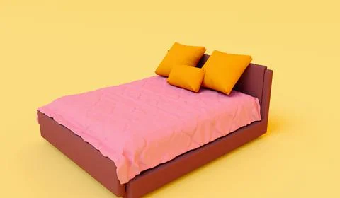 3d render bed pink color sheet on light yellow color background 스톡 일러스트