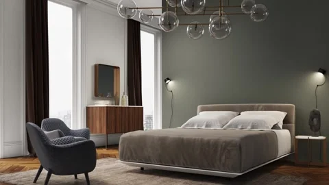 3d Render of bedroom with gray plaster wall Stock Footage 293437147