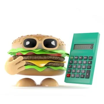 3d render of a beef burger with a calculator Stock Illustration