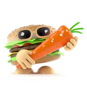 3d render of a beef burger holding a carrot Stock Illustration