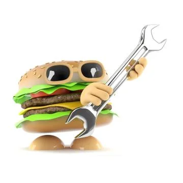 3d render of a beef burger holding a spanner Stockillustratie