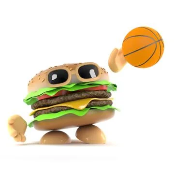 3d render of a beef burger playing basketball Stock Illustration