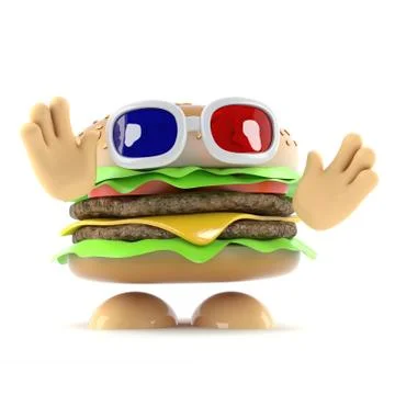 3d render of a beefburger wearing 3d glasses Stock Illustration