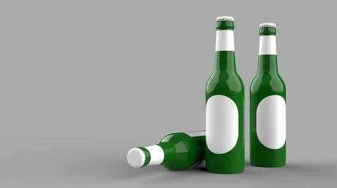 3d render beer bottles on a gray background. Modern design Stock Illustration