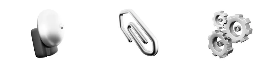 3d render bell, attach, gear icon set on white background. 3d rendering bell Stock Illustration