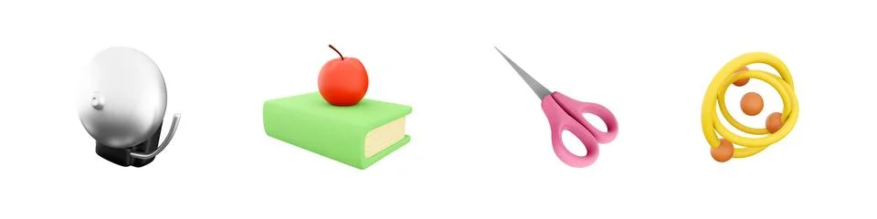 3d render bell, book, scissors, chemical circle icon set on white background. 3d Stock Illustration