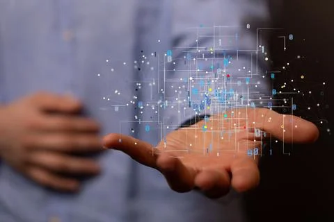 3D render big data visualization background, Abstract technology in a hand Stock Photos