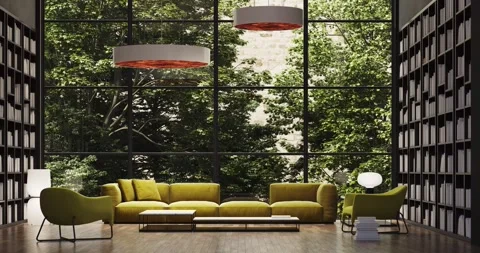 3d Render of a big livingroom with high ceiling Stock Footage 292982169
