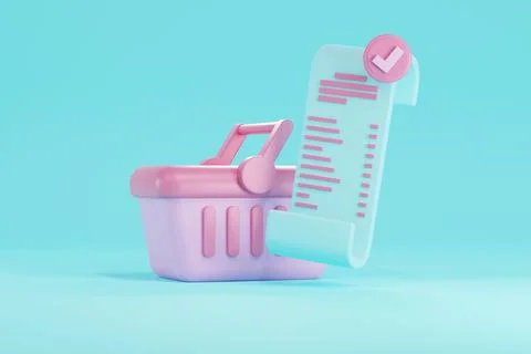 3D render bill payment with shopping bugket and financial for online shoppi.. Stock Illustration