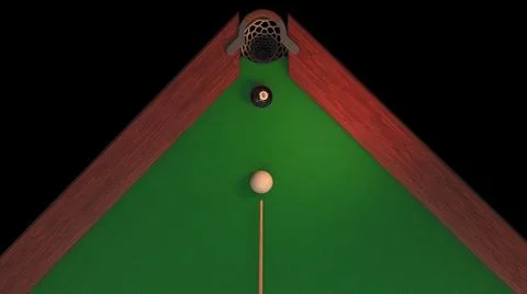 3d render billiard table from above blow on a black ball 8 it flies into the Stock Illustration