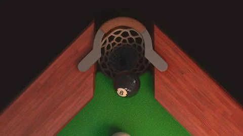 3d render billiard table from above blow on a black ball 8 it flies into the Stock Illustration
