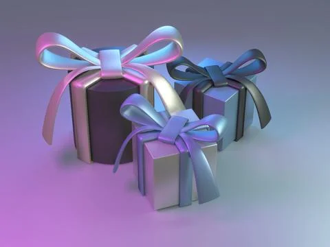 3d render of bit boxes in dark colors with golden and silver ribbons. Christmas Stock Illustration