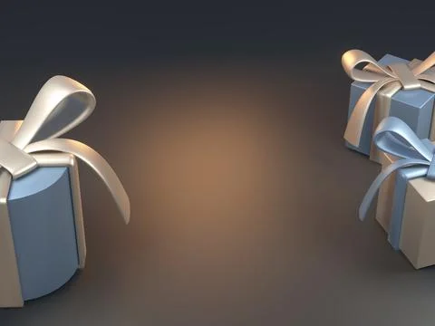 3d render of bit boxes in dark colors with golden and silver ribbons. Christmas Stock Illustration