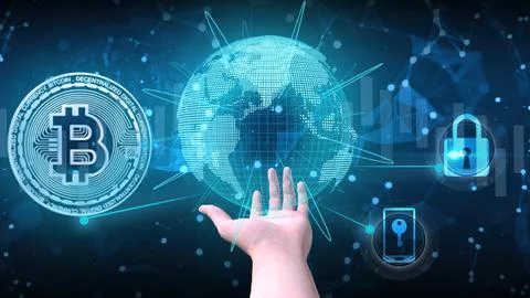 3D Render Bitcoin on Blue Background.Future money for payment and internet .. Stock-Illustration