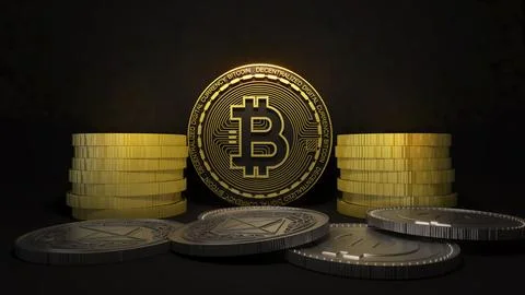3D Render Bitcoin for Cryptocurrency for Future business world of economy Stock-Illustration