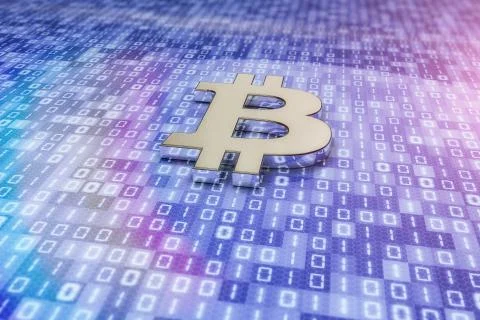 3d render of bitcoin sign - binary code background イラスト素材