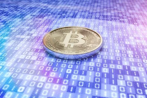 3d render of bitcoin sign - binary code background Stock Illustration