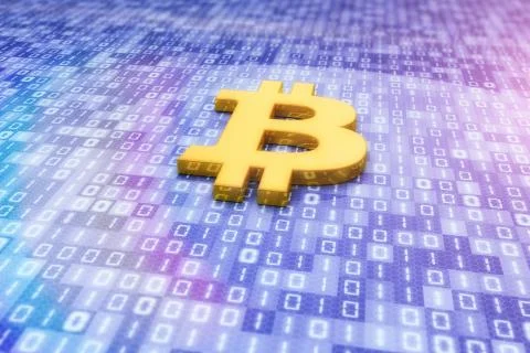 3d render of bitcoin sign - binary code background イラスト素材