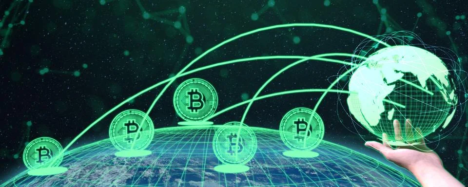 3D render Bitcoin technology future world bussiness cryptocurrency in your .. Stock-Illustration