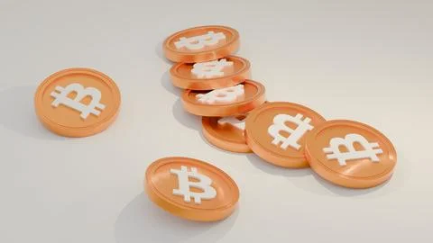 3D Render of Bitcoin Tokens in Minimalist Space Stock Illustration