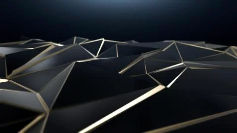 3D render Black and gold abstract low poly triangle background Stock Illustration