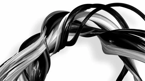 3d render black and white ribbon curved and twisted in ring. Interesting 3d Stock Photos