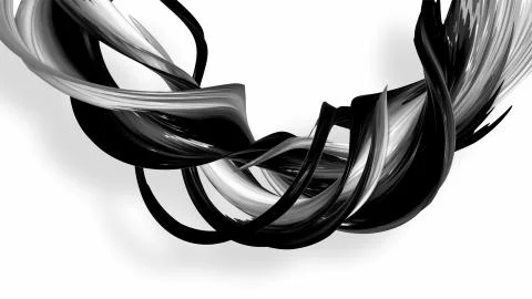 3d render black and white ribbon curved and twisted in ring. Interesting 3d Stock Photos