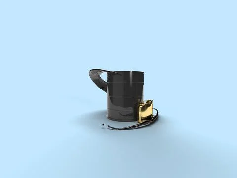 3d render. Black barrel with oil and a golden canister of gasoline Stock Illustration