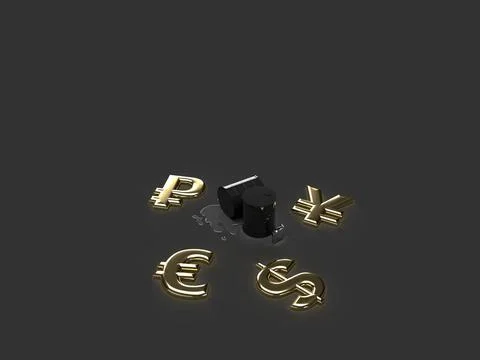 3d render. Black barrels of oil and a black canister of gasoline  Stock Illustration