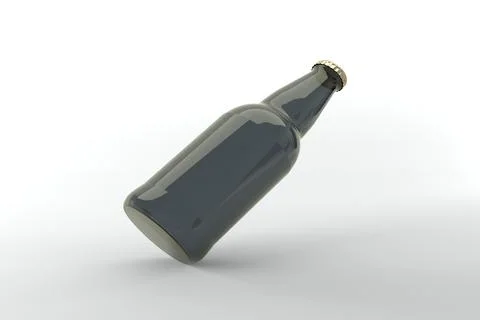 3d render of a black bottle with a crown cap isolated on white background Stock Illustration