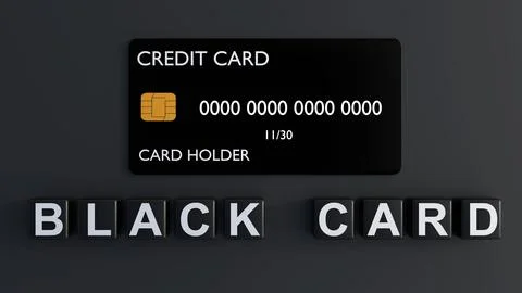 3D render of a black card with "BLACK CARD" on blocks. Illustrazione stock
