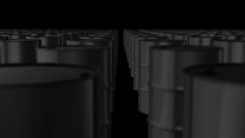 3D render of black crude oil barrel drums against a solid black backdrop. Stock Footage 332173781