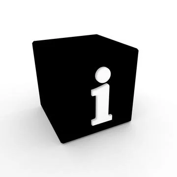 3D render of a black cube with an information symbol Illustrazione stock